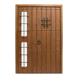 Puerta exterior de madera con fijo