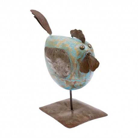 Figura de pájaro madera y chapa azul