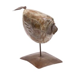 Figura de pájaro madera y chapa gris