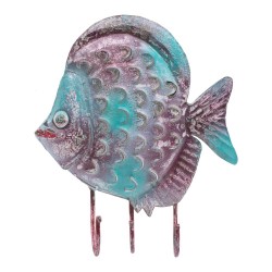 Perchero de pared metálico pez morado y azul