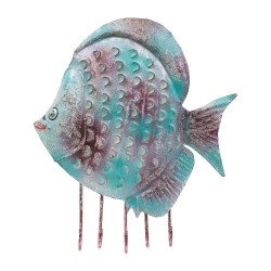 Perchero de pared metálico pez morado y azul