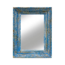 Espejo madera tallado azul majorelle