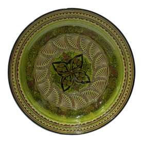 Plato cerámica 41cm floral tonos verdes.