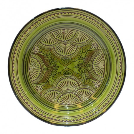 Plato cerámica 35cm floral grabado en verdes