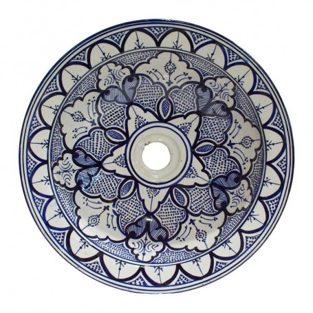 Lavabo rústico cerámica artesarnal color azul-blanco