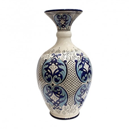 Jarrón cerámica dibujo azul artesanal