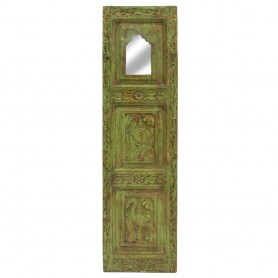 Espejo alargado rectangular tallado verde