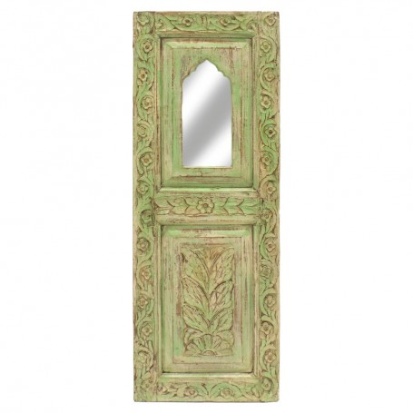 Espejo alargado con talla verde pastel