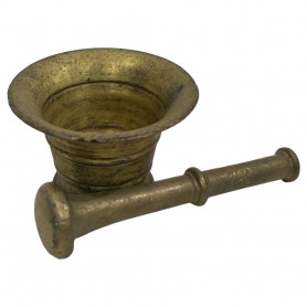 Almirez antiguo de bronce con mazo