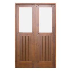 Puerta de madera interior de 2 hojas con cristalera